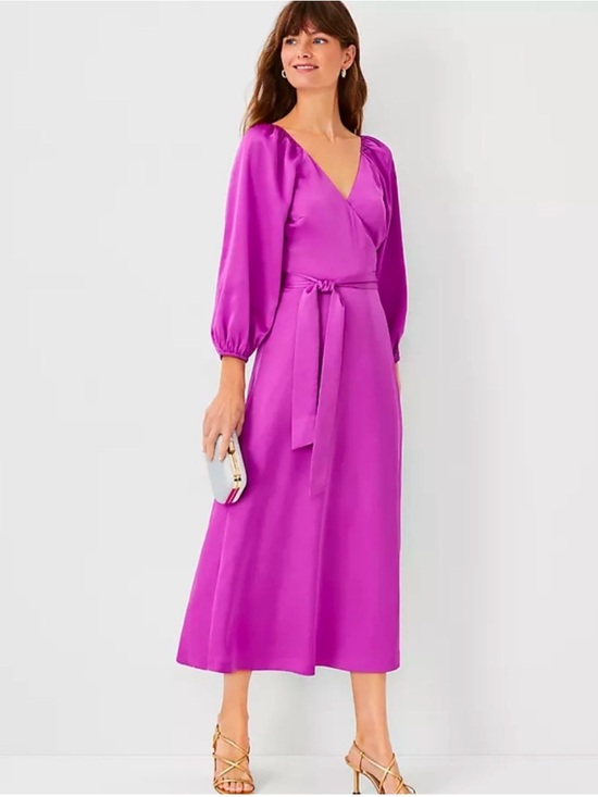 Ann Taylor Dresses & Skirts - NEW Ann Taylor Satin Wrap Dress Elegant Purple Wrap Dress Size 8 women’s